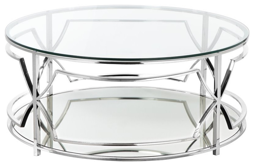 Pangea Home Edward Metal Round Coffee Table with Glass in Silver   Contemporary   Coffee Tables   by Homesquare  Houzz