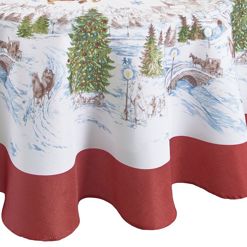 Elrene Home Fashions Santa’s Snowy Sleighride Round Tablecloth