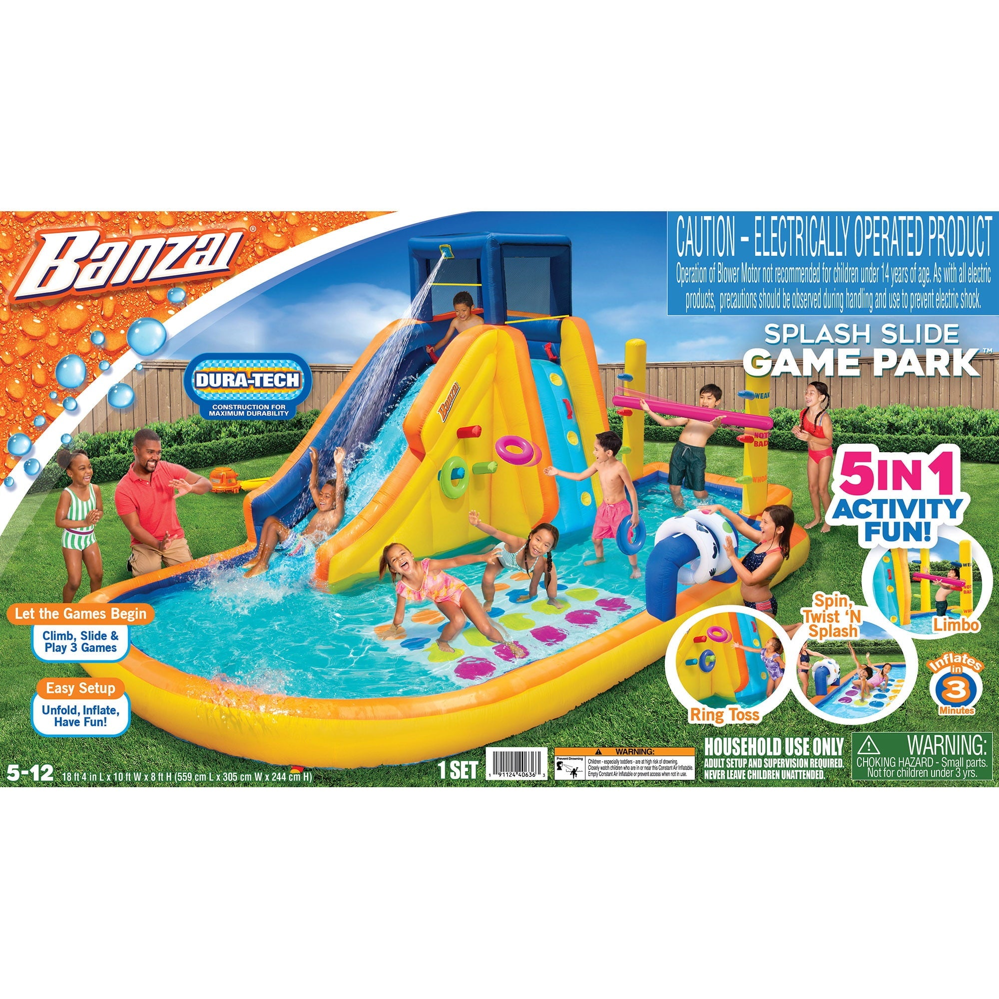 Banzai Inflatable Bouncer Slide, Twister, Limbo & Blower Game Park