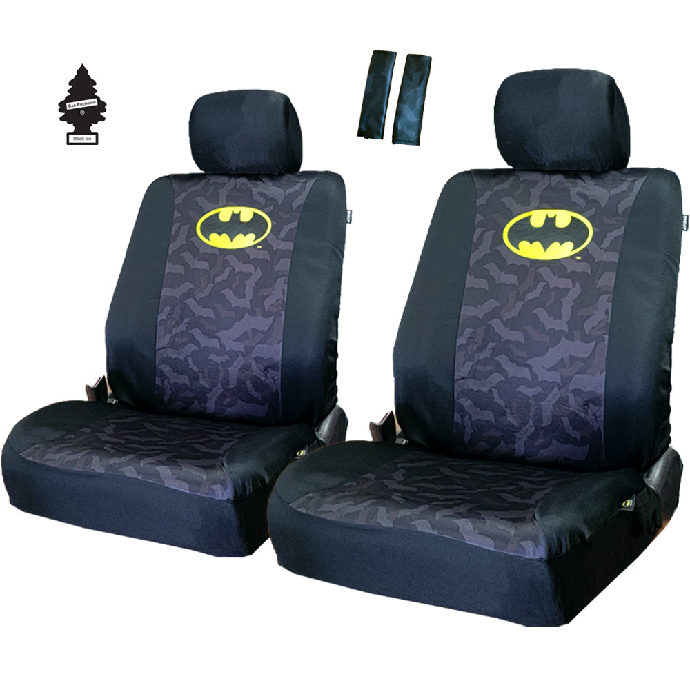 New Pair BDK DC Comic Batman Universal Size Soft Fabric Car Truck SUV Seat Covers Shoulder Pads Set Bundle