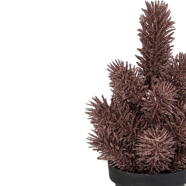 Rose Gold Potted Glittered Artificial Pine Christmas Tree Unlit