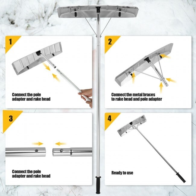 4.8 20 Feet Sectional Snow Roof Rake with Reinforced Aluminum Poles   25\