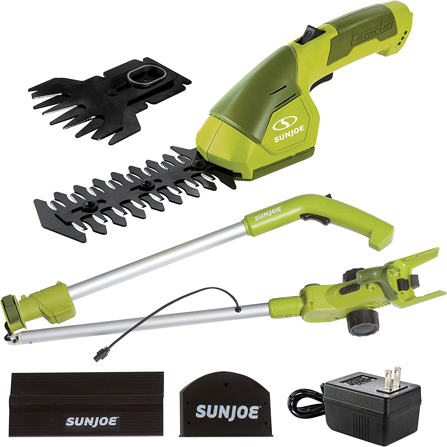 Sun Joe HJ605CC Cordless 2-in-1 Grass Shear + Hedge Trimmer w/Extension Pole， Green