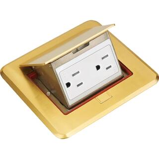 NEWHOUSE ELECTRIC Pop-Up Floor Outlet Electrical Box for Wood Sub-Flooring with 15A TR Duplex Receptacle Brass 7400BR