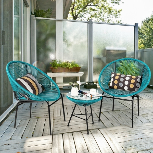 3PCS Patio Acapulco Furniture Bistro Set with Glass Table