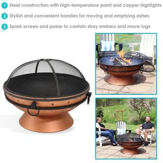 Sunnydaze Decor 30 in. Copper Royal Cauldron Fire Pit with Handles and Spark Screen NB-FFP30-Copper