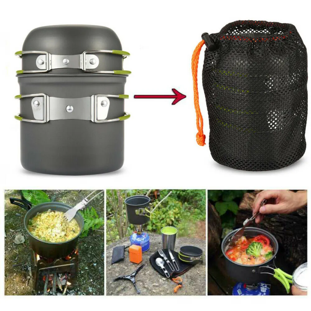 5pcs/set Ultra light Camping Cookware Utensils Set Outdoor Backpacking Hiking Picnic Cooking Travel Tableware Pot Pan Spoon Fork