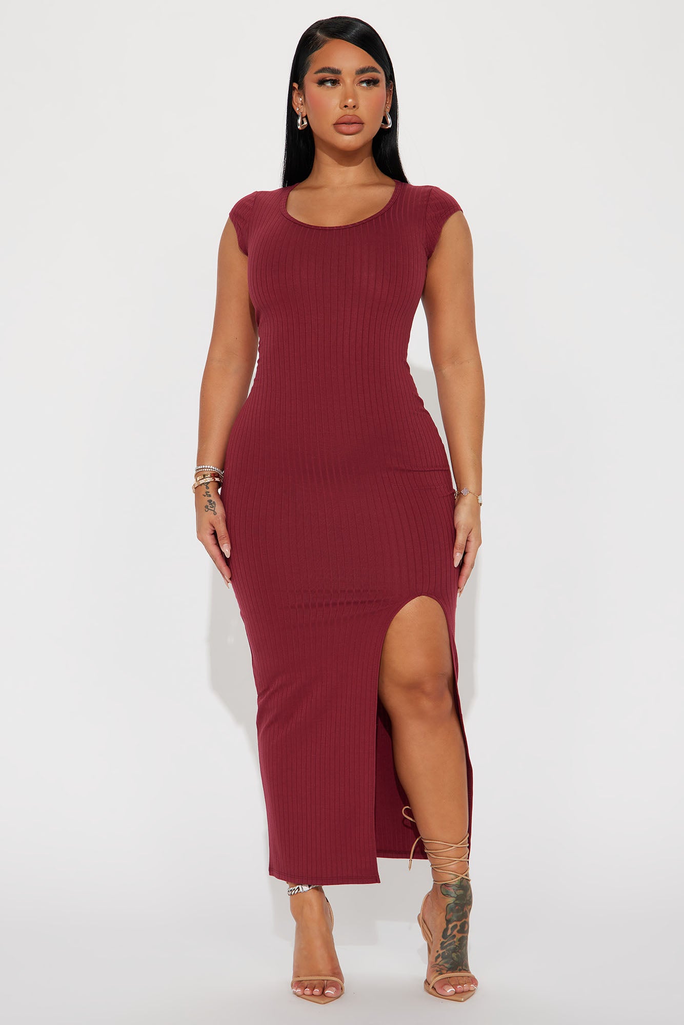 Claire Ribbed Midi Dress - Wine