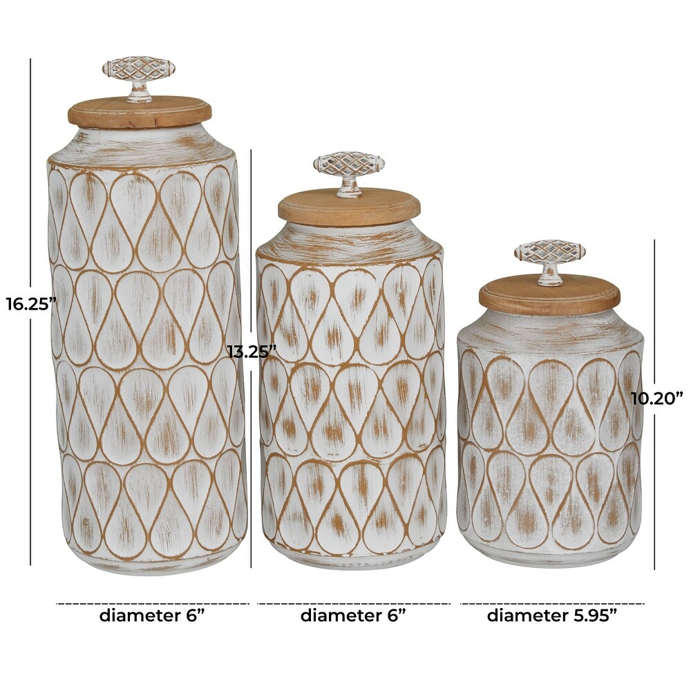 White or Black Bronze Metal Decorative Jars with Wood Lids (Set of 3)   S/3 16\