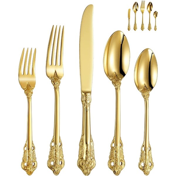 45 Pieces 18/10 Stainless Steel Flatware set， Service for 8， silver plated with gold accents， Fine Silverware set