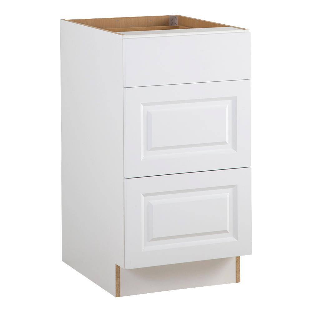 Hampton Bay Benton Assembled 18x34.5x24.5 in. Base Cabinet with 3-Soft Close Drawers in White BT1835D-WH