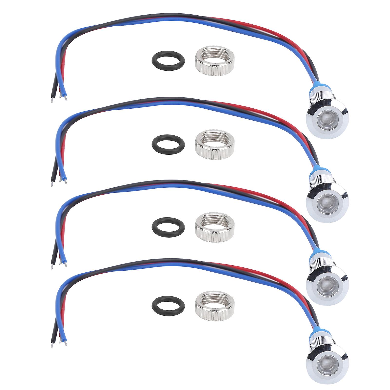 4 Set LED Indicator Light Signal 2Color Common Anode Waterproof Metal 8mm 220V(Red Blue )