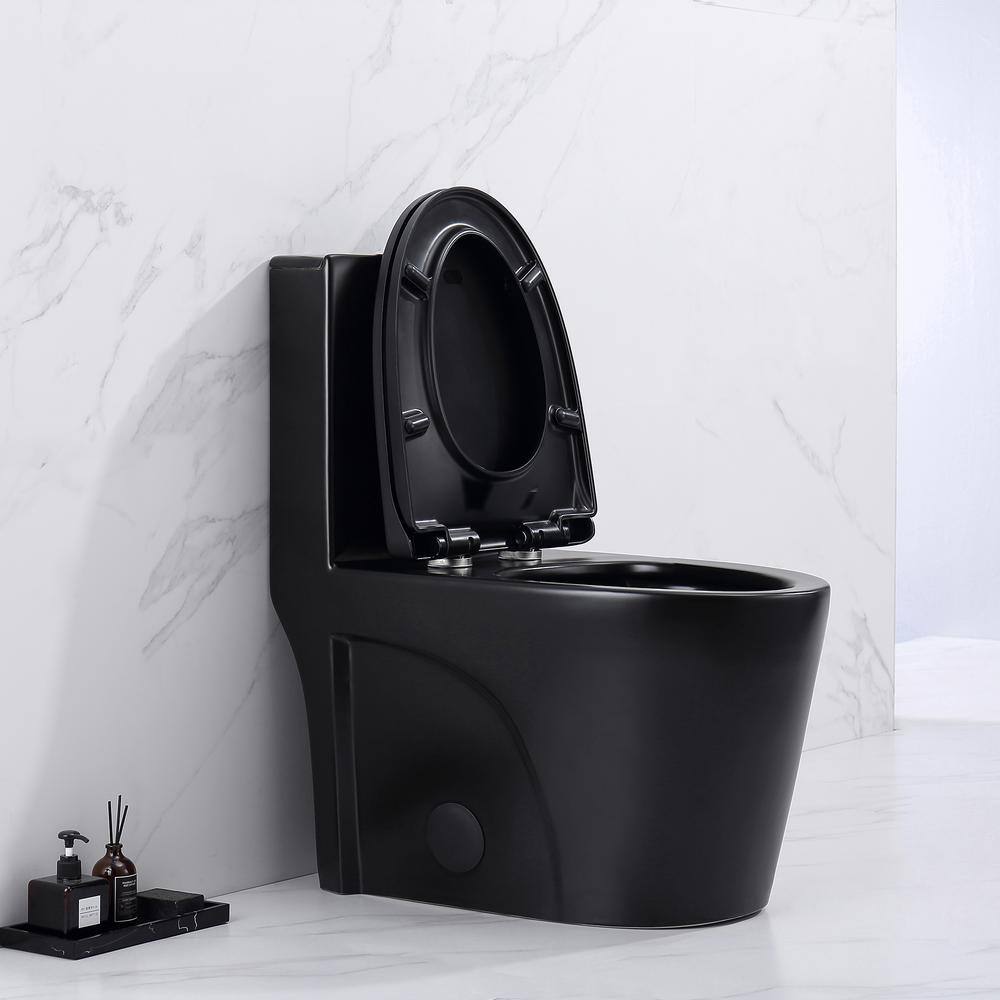 Stivier 12 in. Rough-In 1-Piece 1.11.6 GPF Dual Flush Elongated Toilet in Black. Seat Included OT-1MB-PS