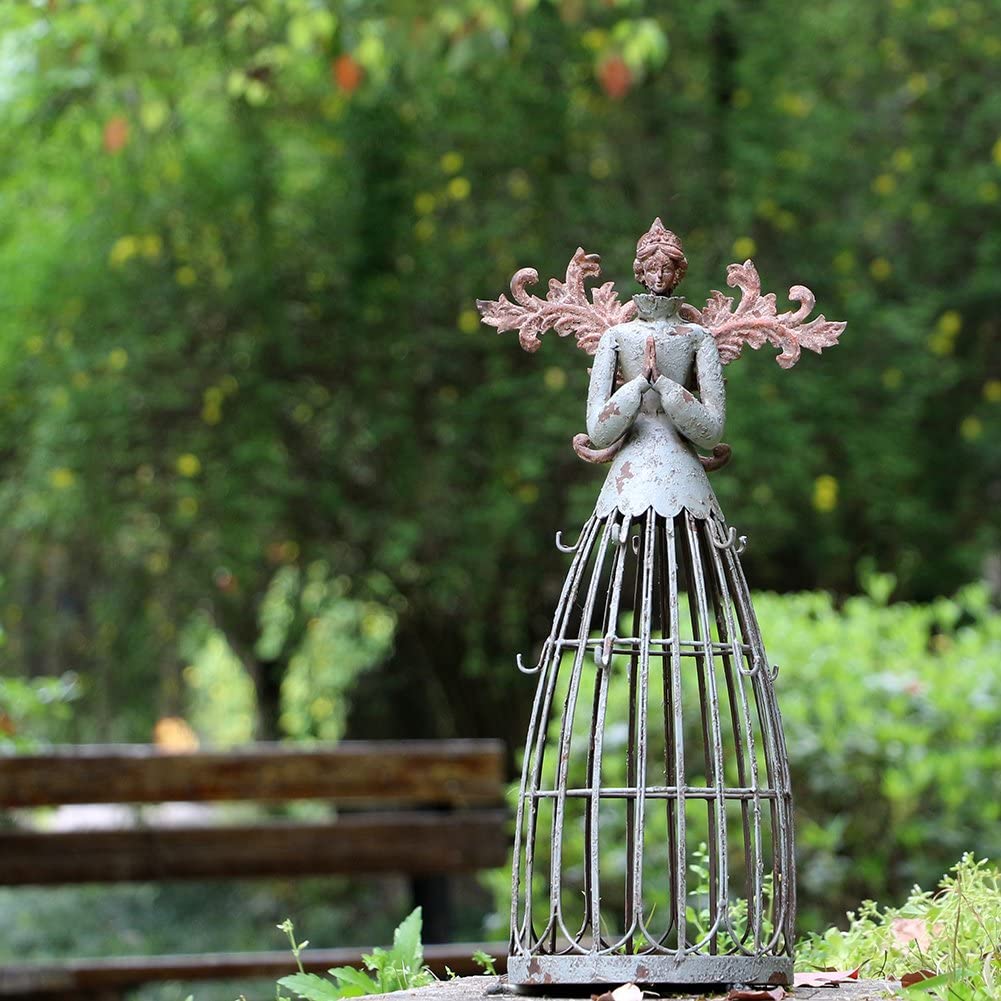 Metal Antiqued Garden Angel Statue Indoor Outdoor Angel Yard Art Decor Lawn Patio Decorations Garden Present Idea 18