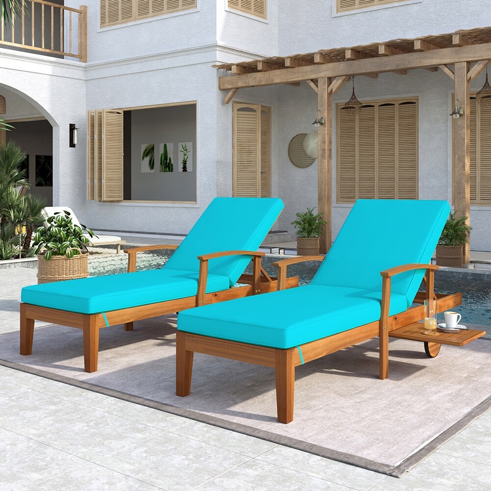 2pcs Outdoor Chaise Lounge with Cushion Wheels and Sliding Cup Table - Overstock - 35790595