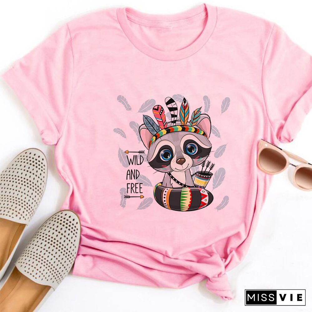 Gothic Women Cute Owl Printed T-Shirt All Seasons Fashion Thin Short Sleeve Tees Harajuku Casual Pink Top Female Clothing Tshirt