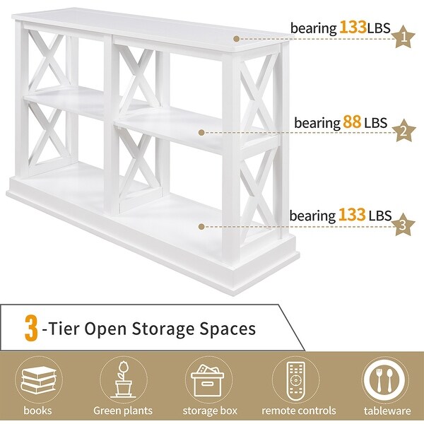 Console Table with 3-Tier Open Storage Spaces and 