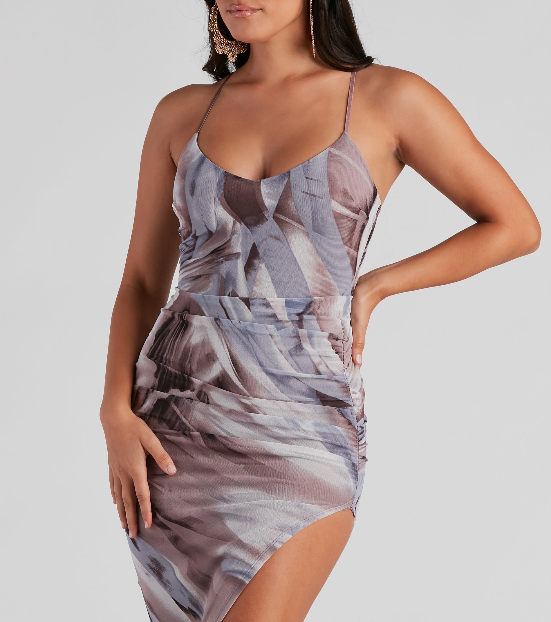 Marble Muse Mesh V-Neck Midi Dress