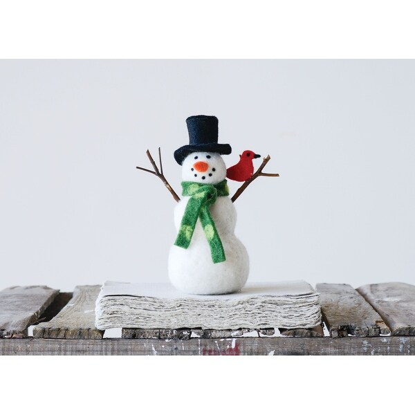 Felt Snowman and Cardinal Figurine