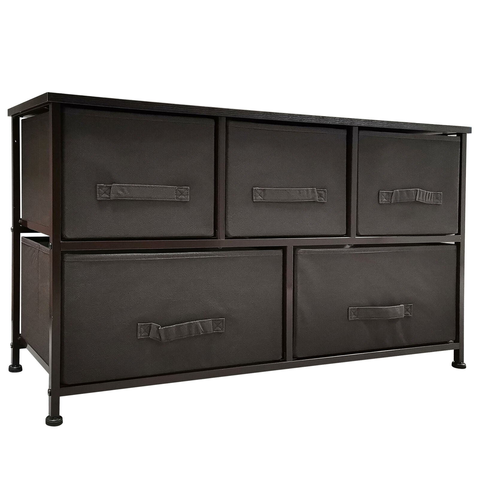 ZENSTYLE Wide Dresser Storage Tower 5 Drawers Metal Frame, Brown 39 x 12 x 22"