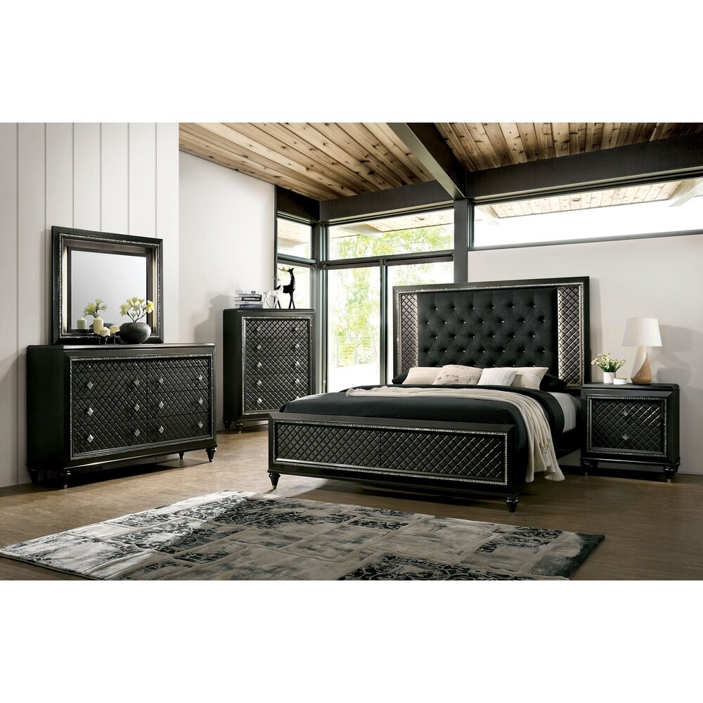 Furniture of America Quista Glam Grey Fabric Tufted LED Bed