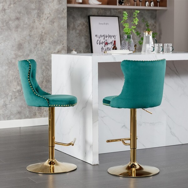 Golden Swivel Velvet Barstools Adjusatble Seat Height from 25-33 Inch， Modern Upholstered Bar Stools