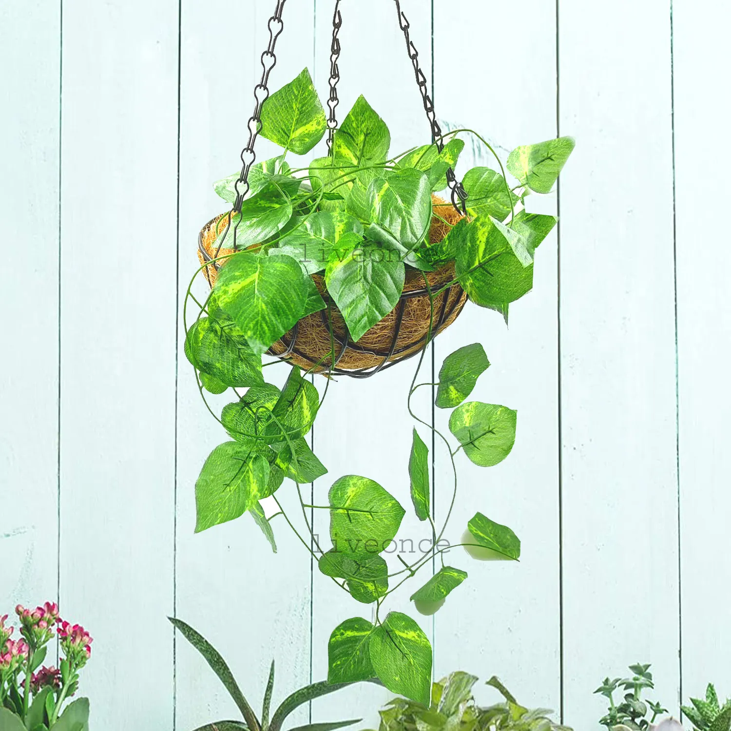 Bulk Selling Garden Supplies Artificial Money Plant with Coir Basket Decorative Accessories from Indian Exporter