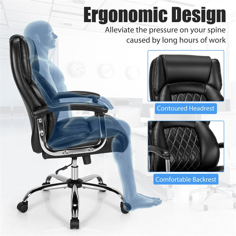 500lbs Height Adjustable Office Chair Swivel Computer Task Desk Chair Leather Executive Chair with Heavy Duty Metal Base