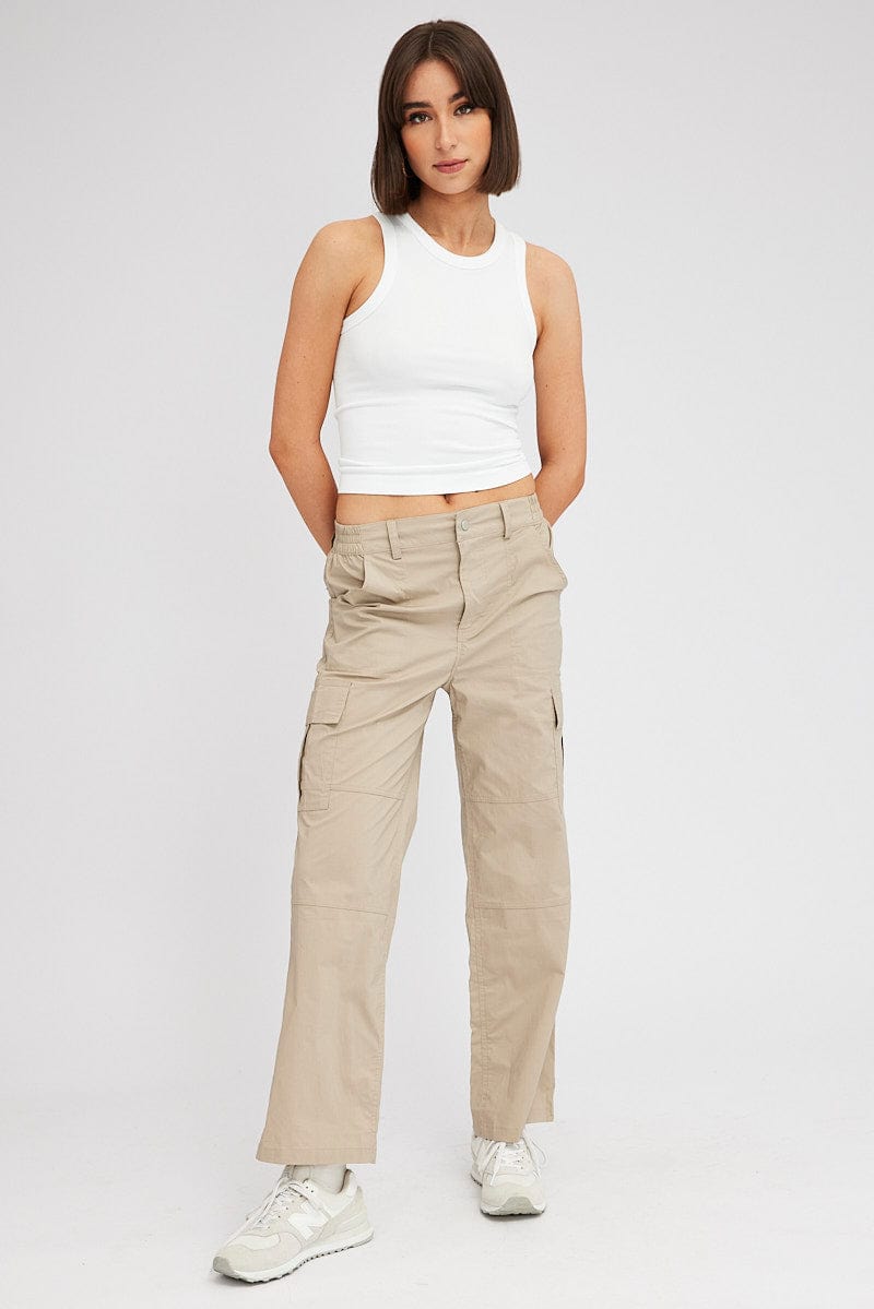 Beige Cargo Pants Mid Rise