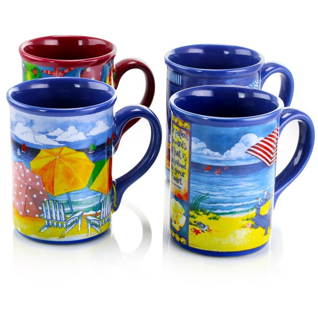 Gibson Home Beachcomber 4 Piece 16 Ounce Stoneware Mug Set In Assorted Designs