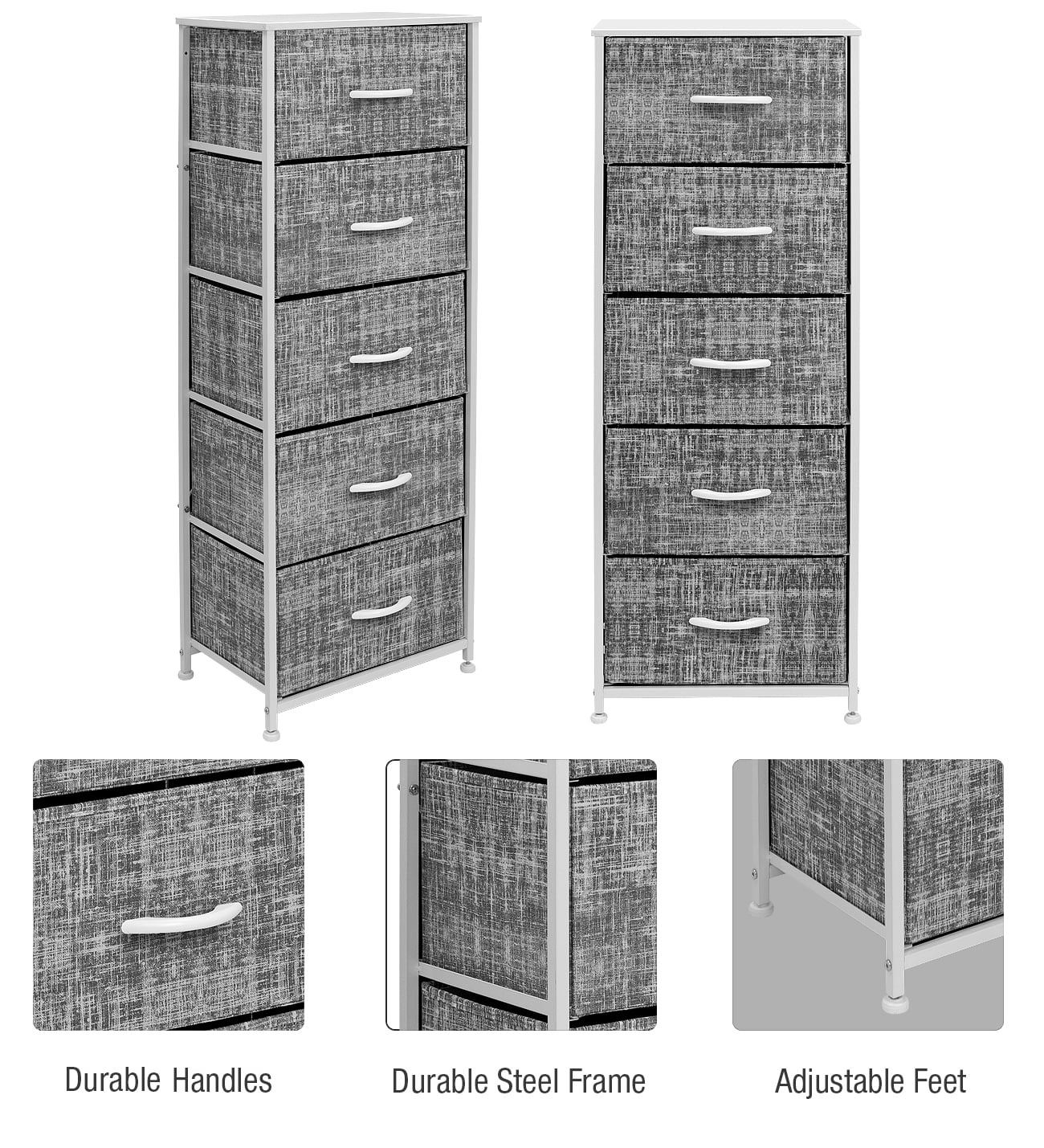 Sorbus Dresser Storage Tower, Organizer for Closet, Tall Dresser for Bedroom, Chest Drawer for Clothes, Hallway, Living Room, College Dorm, Steel Frame, Wood Top, Fabric, 5 Drawers