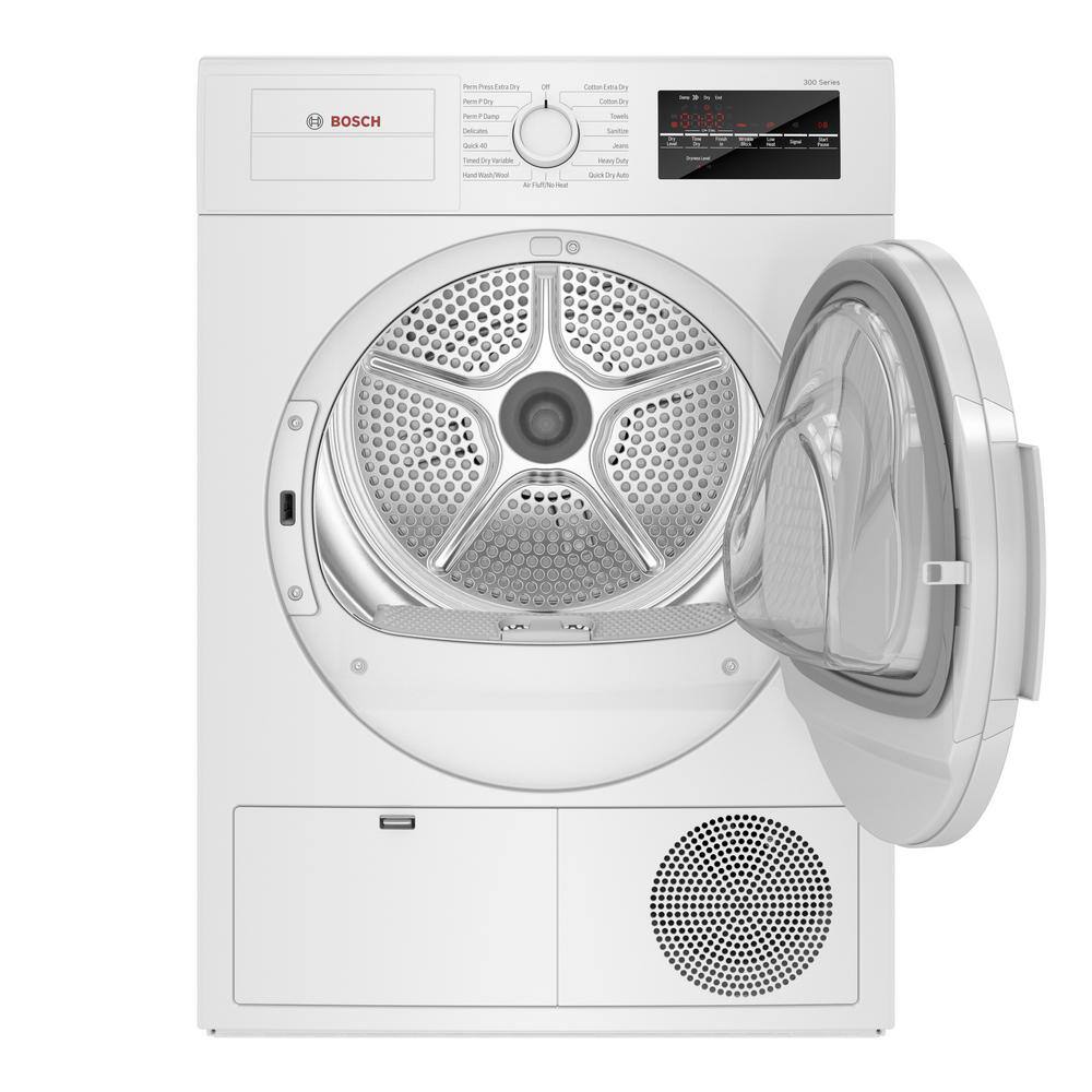 Bosch 300 Series 4 cu. ft. 240-Volt White Stackable Electric Ventless Condensate Compact Dryer ENERGY STAR WTG86403UC