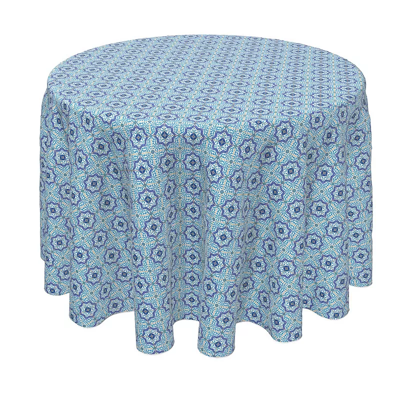 Round Tablecloth， 100% Polyester， 60 Round， Moroccan Blue Tile Design