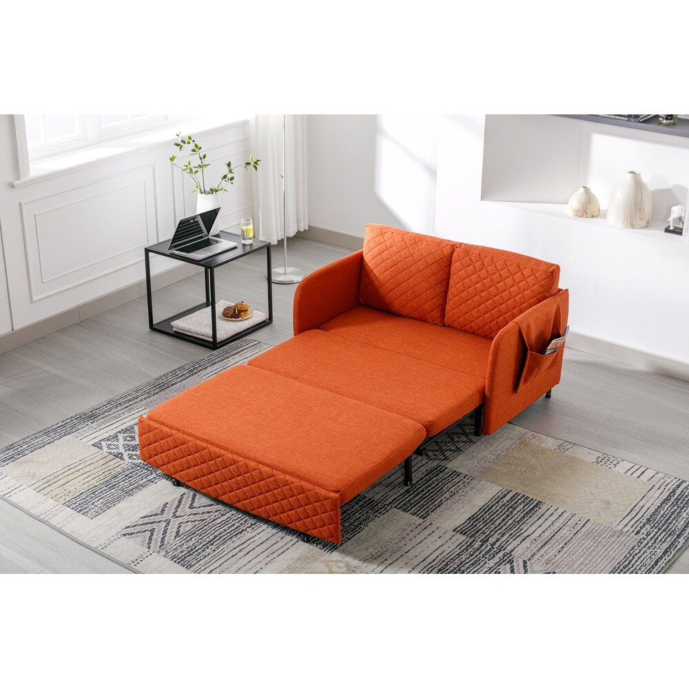 Convertible Sleeper Sofa Bed with Pull Out Bed  Pillows   Side Pockets Velvet Loveseat Recliner Bed Futon Sofa for Living Room