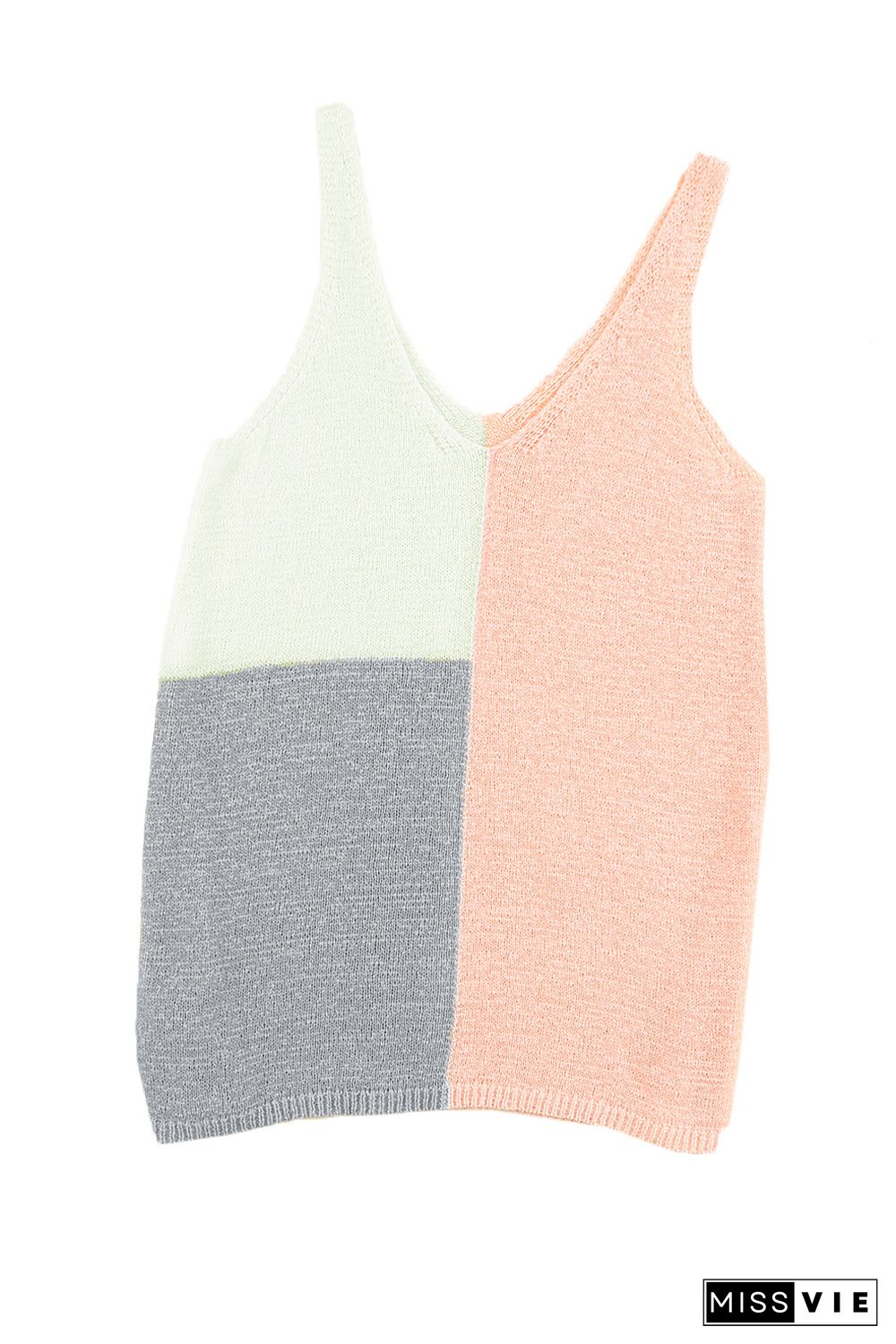 Pink Color Block Knitted Tank Top