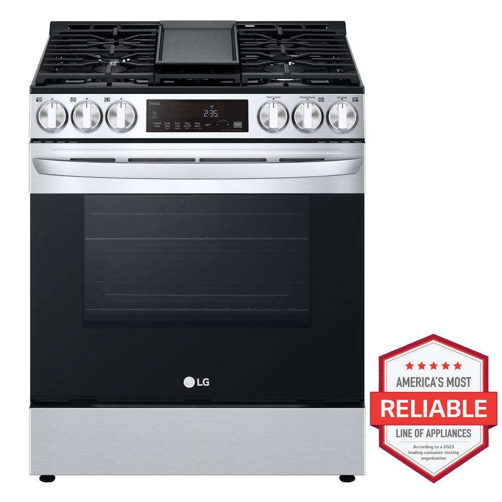 LG 30 in. 5.8 cu. ft. Slide in Smart Gas Range with 5 Burners in PrintProof Stainless Steel LSGL5833F