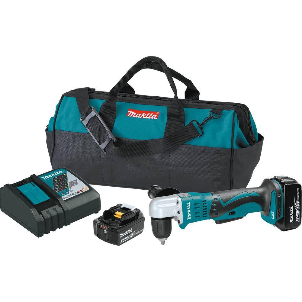 Makita 18V LXT Lithium-Ion 38 in. Cordless Angle Drill Kit with (2) Batteries 3.0Ah Charger Tool Bag XAD02