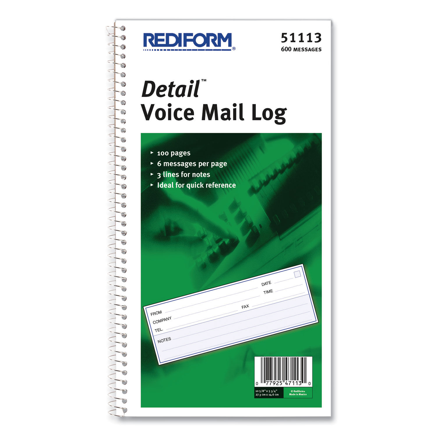 Detail Wirebound Voice Mail Log Book by Rediformandreg; RED51113