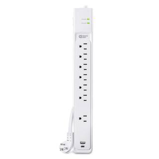 Commercial Electric 6 ft. 7-Outlet Surge Protector with USB in White HDC706UCW