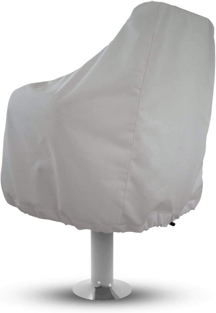 Sun-Protect Marine Canvas Boat Seat Cover， White Weather Resistant Fabric Protects Captains Chair from The Elements