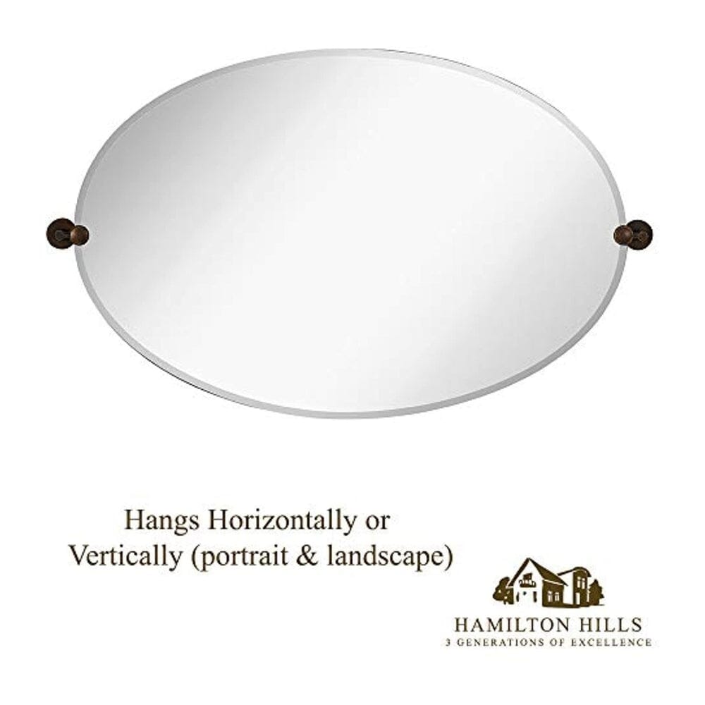 Large Pivot Oval Mirror with Oil Rubbed Bronze Wall Anchors 24