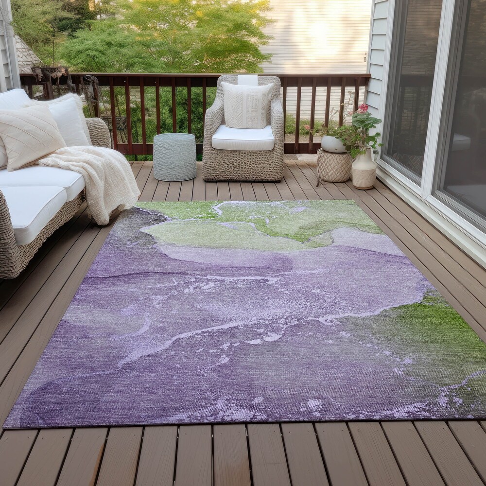 Machine Washable Indoor/ Outdoor Abstract Marble Chantille Rug