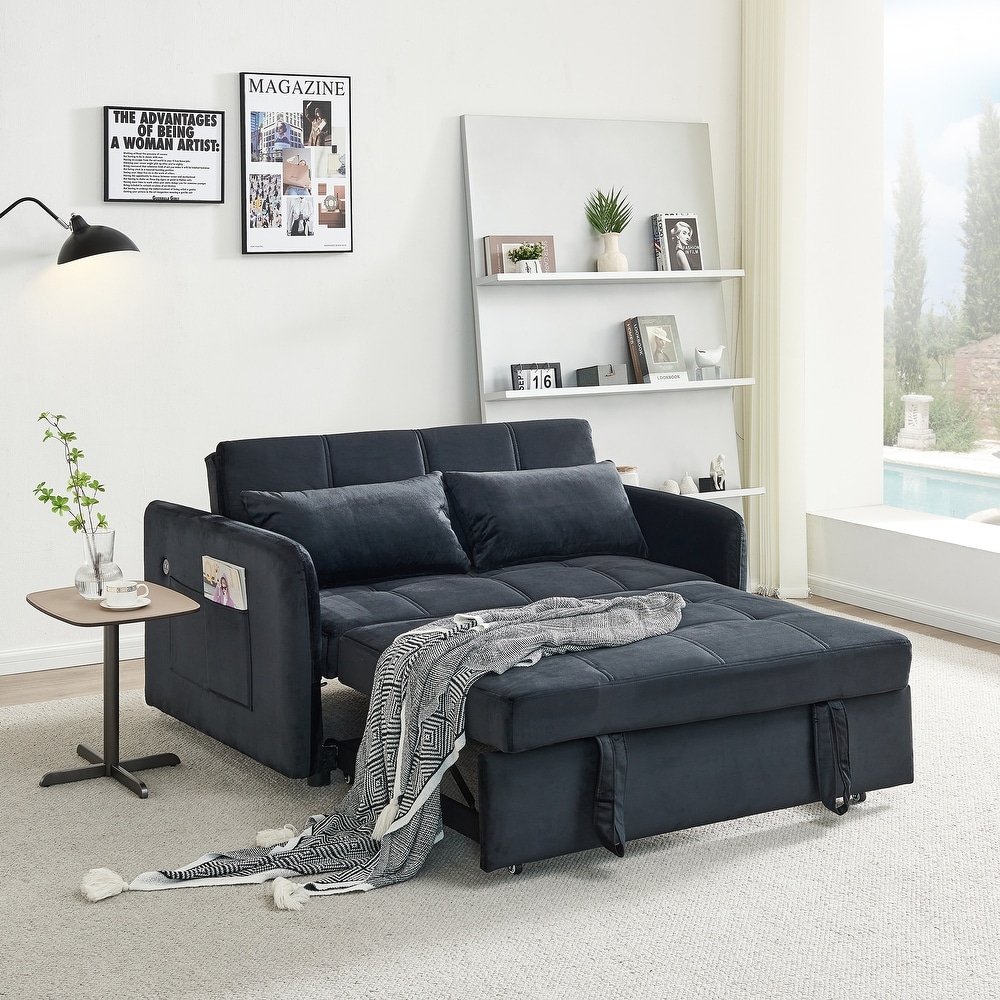 Velvet Loveseat Sofa Bed Convertible Twins Pull out Sleeper Sofa