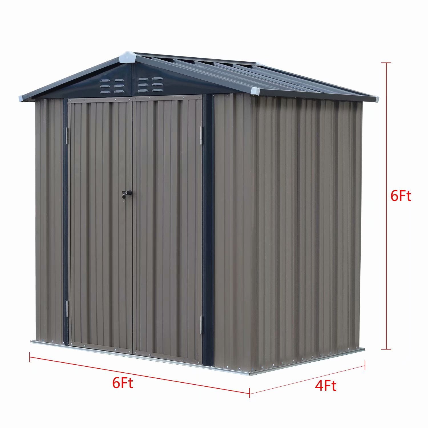 Kinbor 6' x 4' Outdoor Steel Garden Storage Tool Shed Grey with Sliding Door