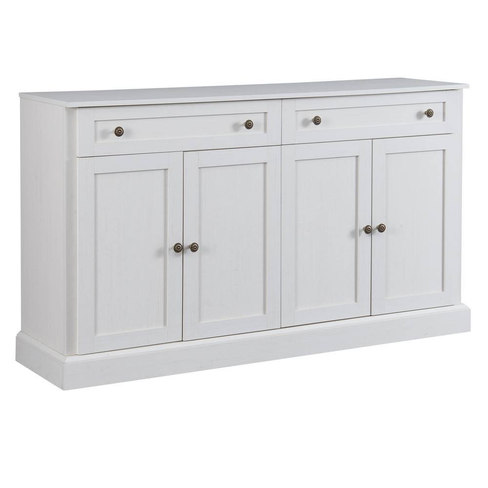 Runesay 54 in. W x 15.7 in. D x 31.5 in. H Antique White MDF Ready to Assemble Kitchen Cabinet Sideboard with Drawers and Doors KCAW-2242