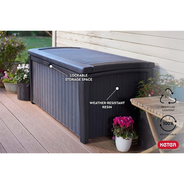 Keter Borneo 110 gallon Multipurpose Resin Deck Storage Bin Organizing Rattan Wicker Container