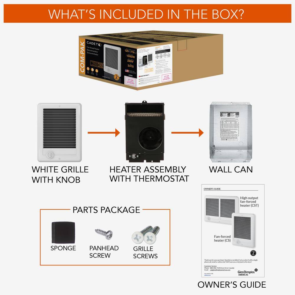 Cadet 120-volt 1500-watt Com-Pak In-wall Fan-forced Electric Heater in White with Thermostat CSC151TW