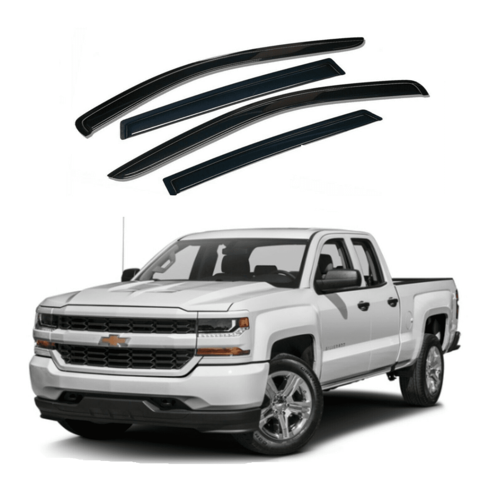 Smoke Side Window Wind Visors Vent Guards Sun Rain Deflectors for 2014-2018 1500 Crew Cab Chevy Silverado