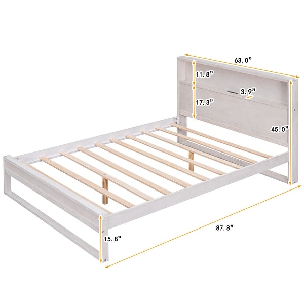 3-Pieces Bedroom Sets Queen Size Platform Bed with Two Nightstands - - 37540874