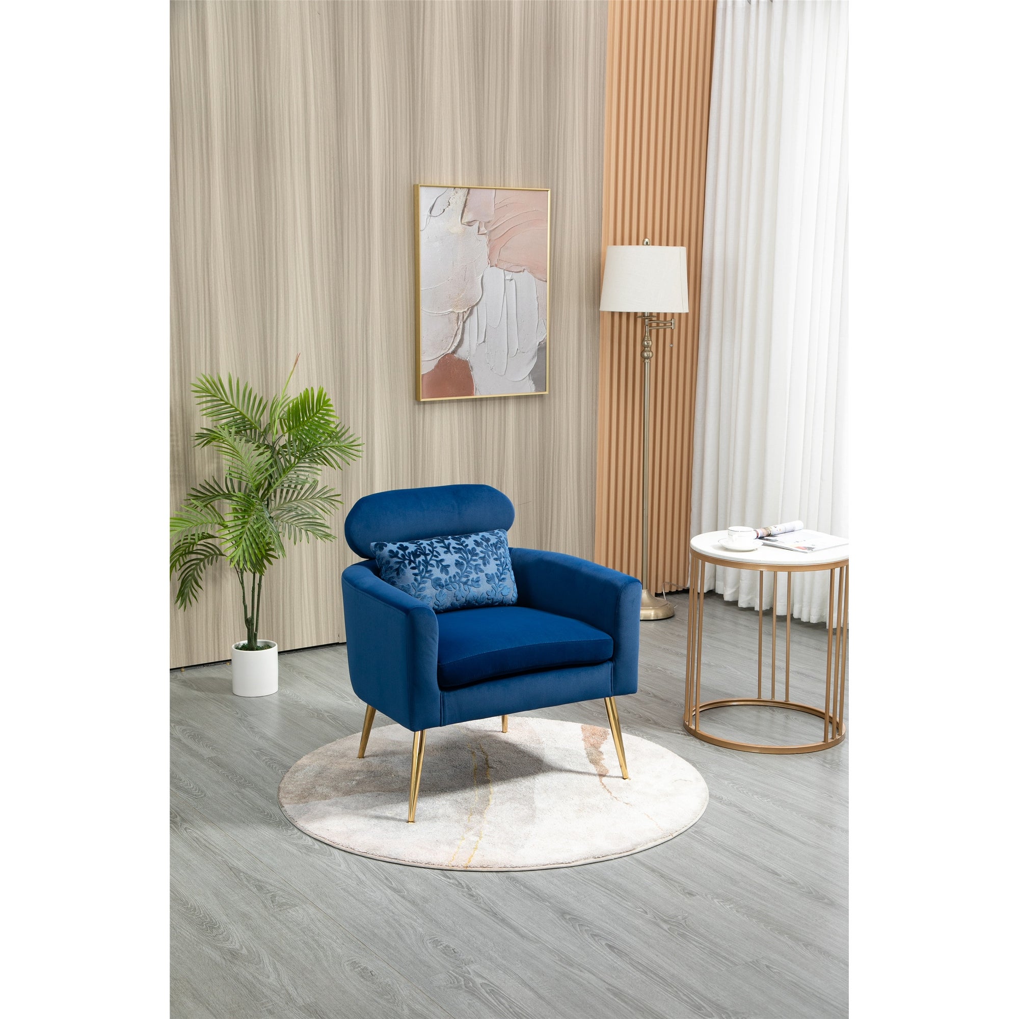 Modern Lounge Accent Chair with Velvet Upholstery， Navy